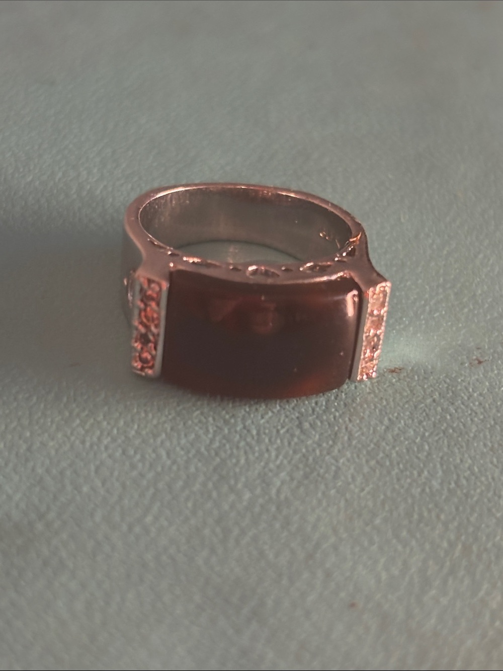 Sterling Silver Red Agate with diamond accent